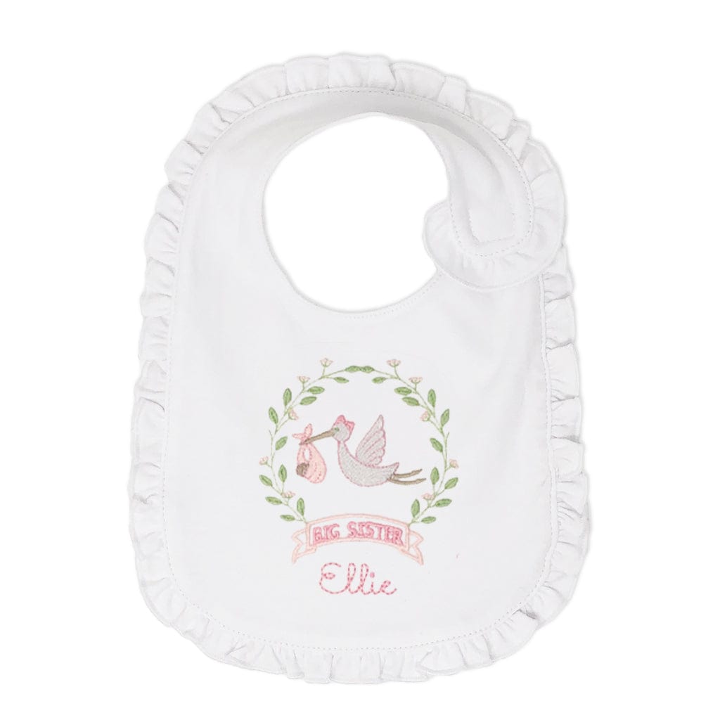 Monogrammed Big Sister Bib with Name and Stork