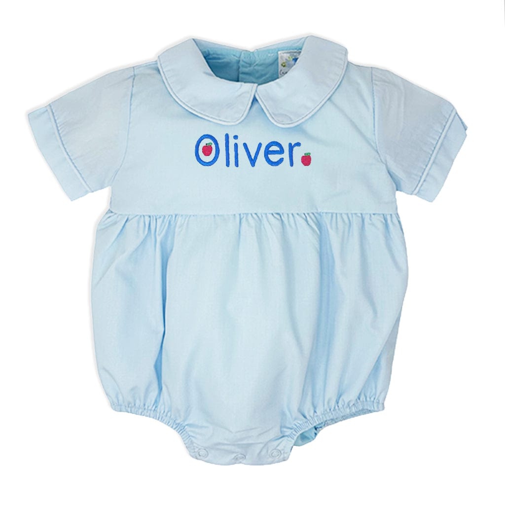 blue back to school boy romper