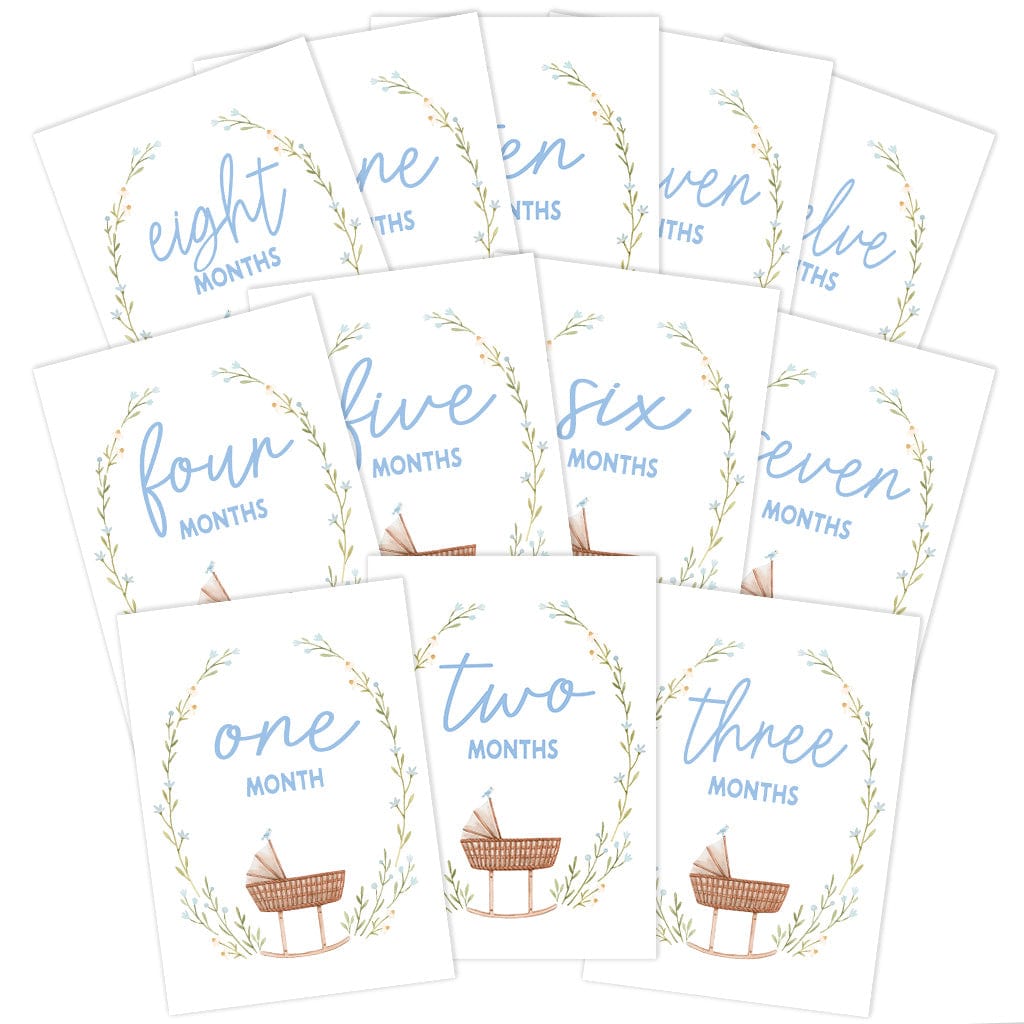 Blue milestone cards for baby's first year