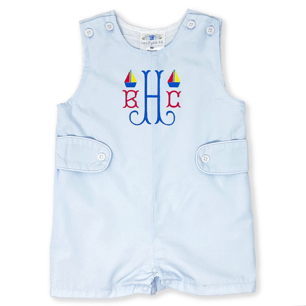 Blue boat embroidered Jon Jon romper