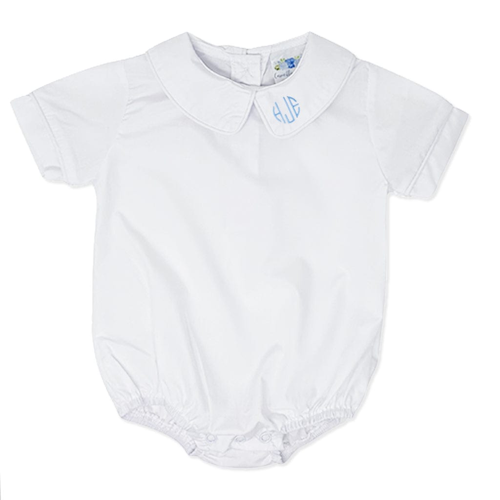 Boys' white Peter Pan collar romper - front view