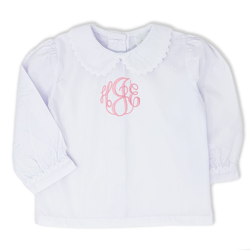 Girls white shirt with pink monogram