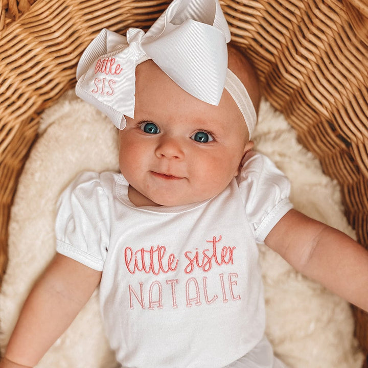Monogrammed Little Sister Baby Onesie