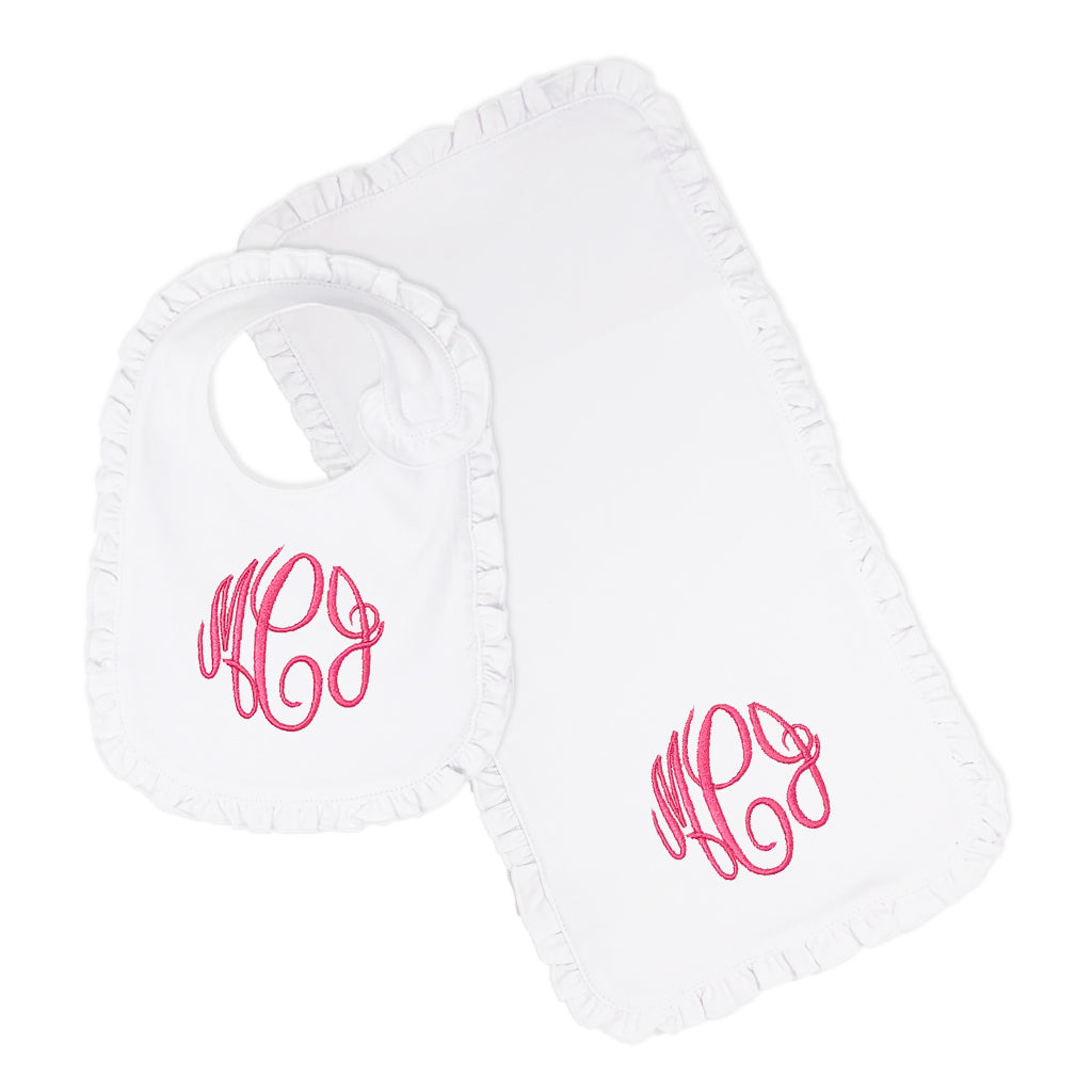 Monogrammed baby bibs store and burp cloths