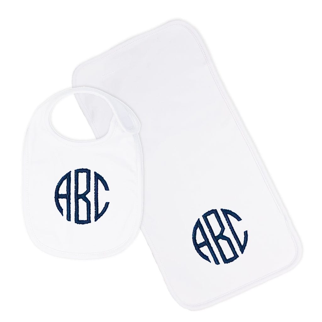 Navy monogram bib & burp cloth set