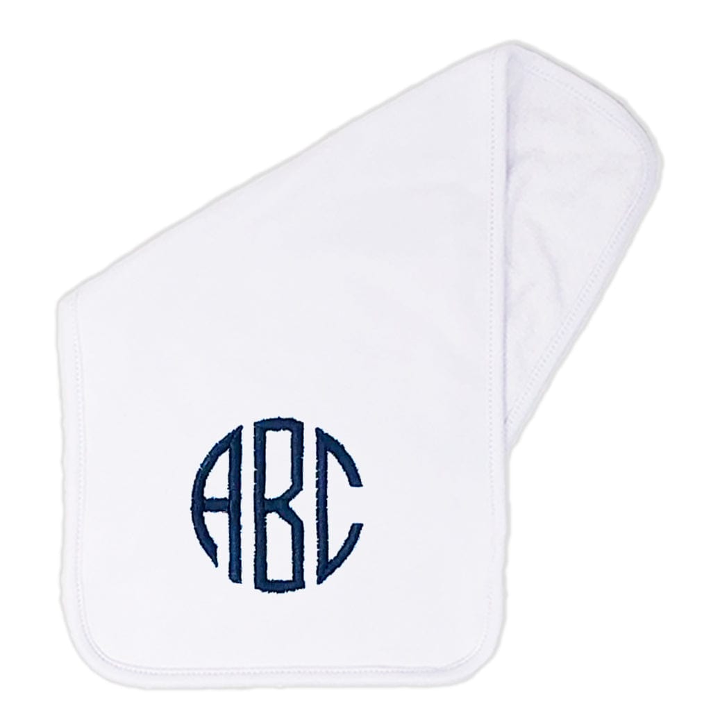 Navy circle monogram burp cloth