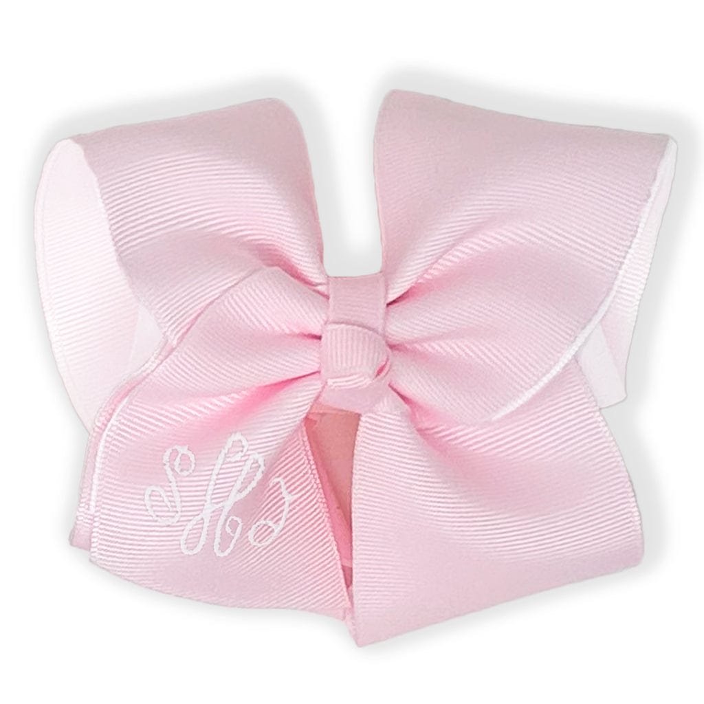 Pink layered bow with white monogram