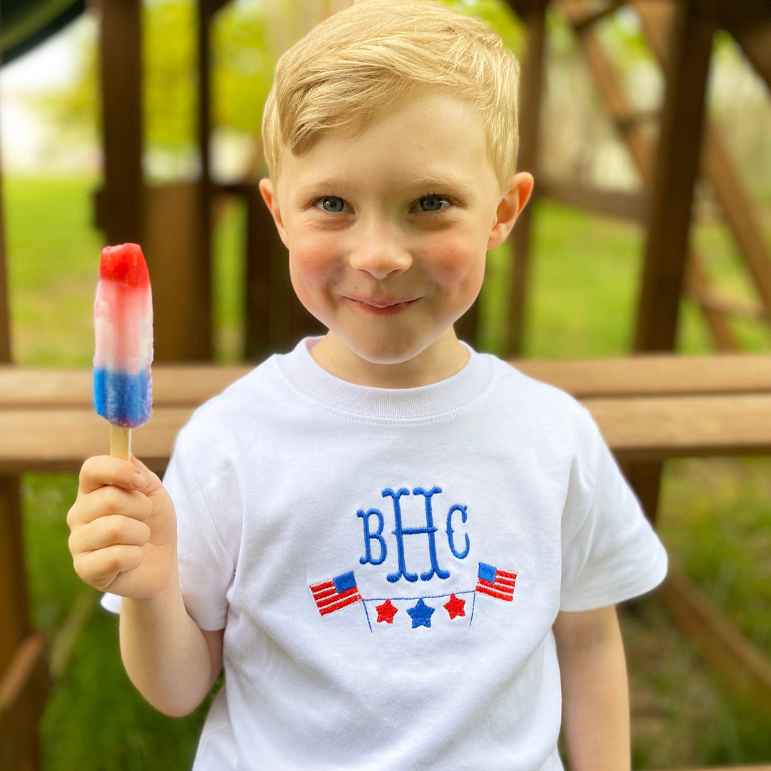 Boy with popsicle, patriotic theme