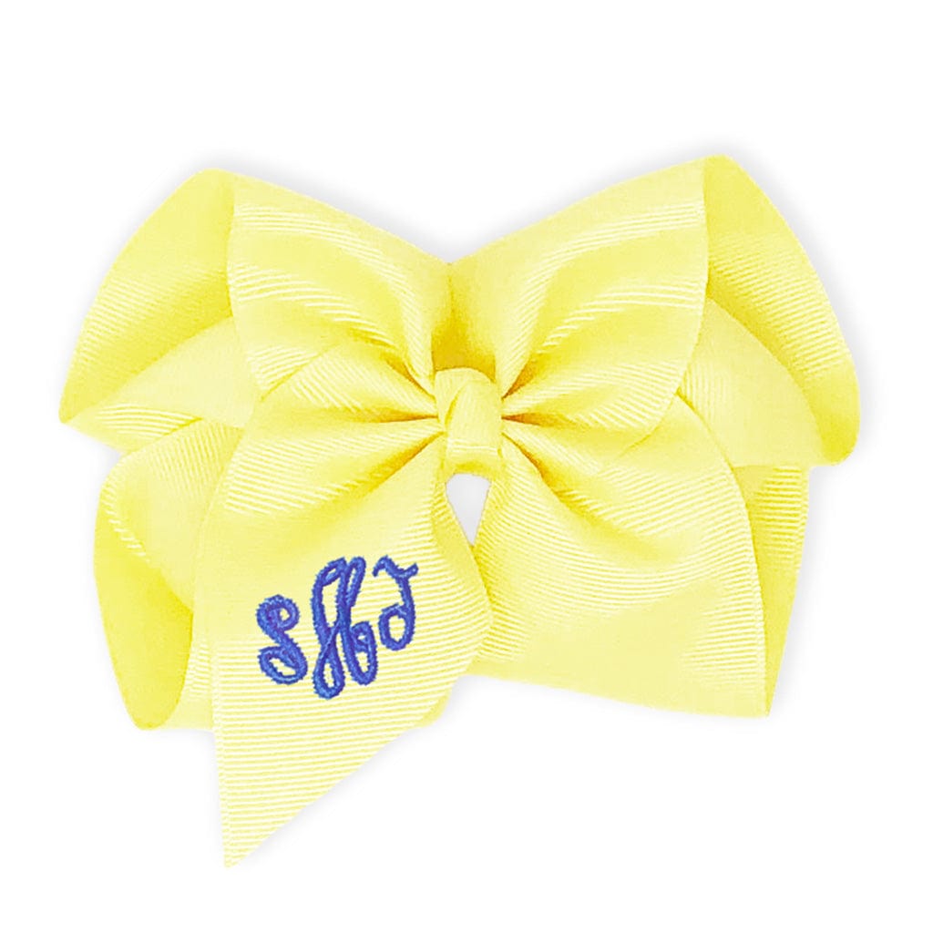 Yellow bow with royal blue monogram