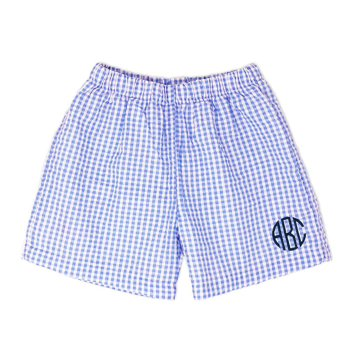 Blue gingham shorts with monogram