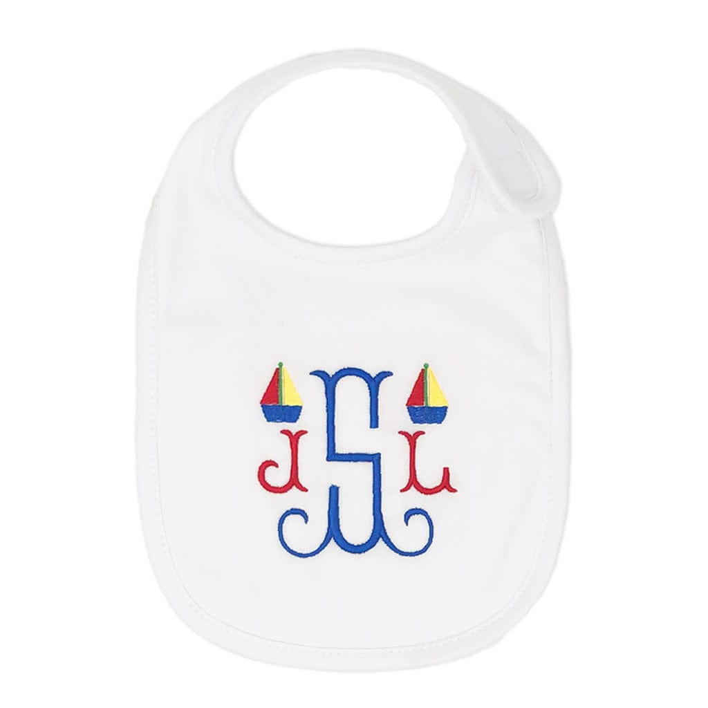Embroidered sailboat bib with monogram