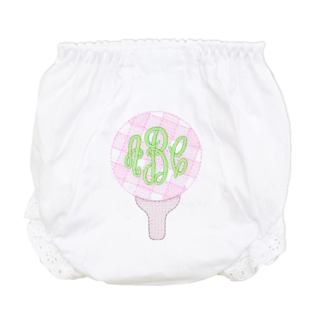 Monogrammed Pink Gingham Golf Ball Baby Bloomers