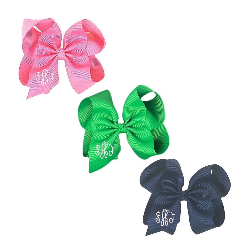 Pink, Green & Navy Bows with Monogram