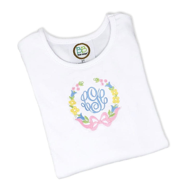 Girls Monogrammed Floral Shirt with Bow