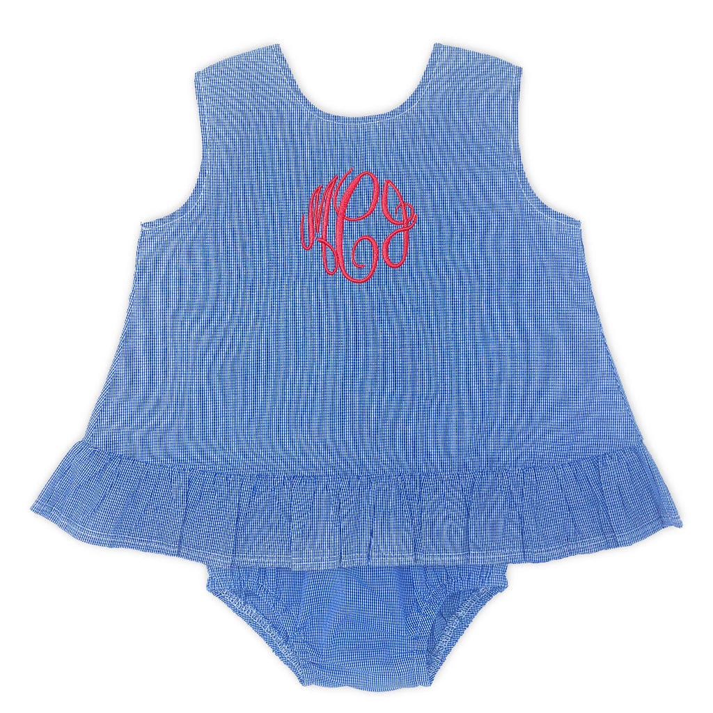 Blue Gingham Monogrammed Baby Bloomer Set Miss Monogram