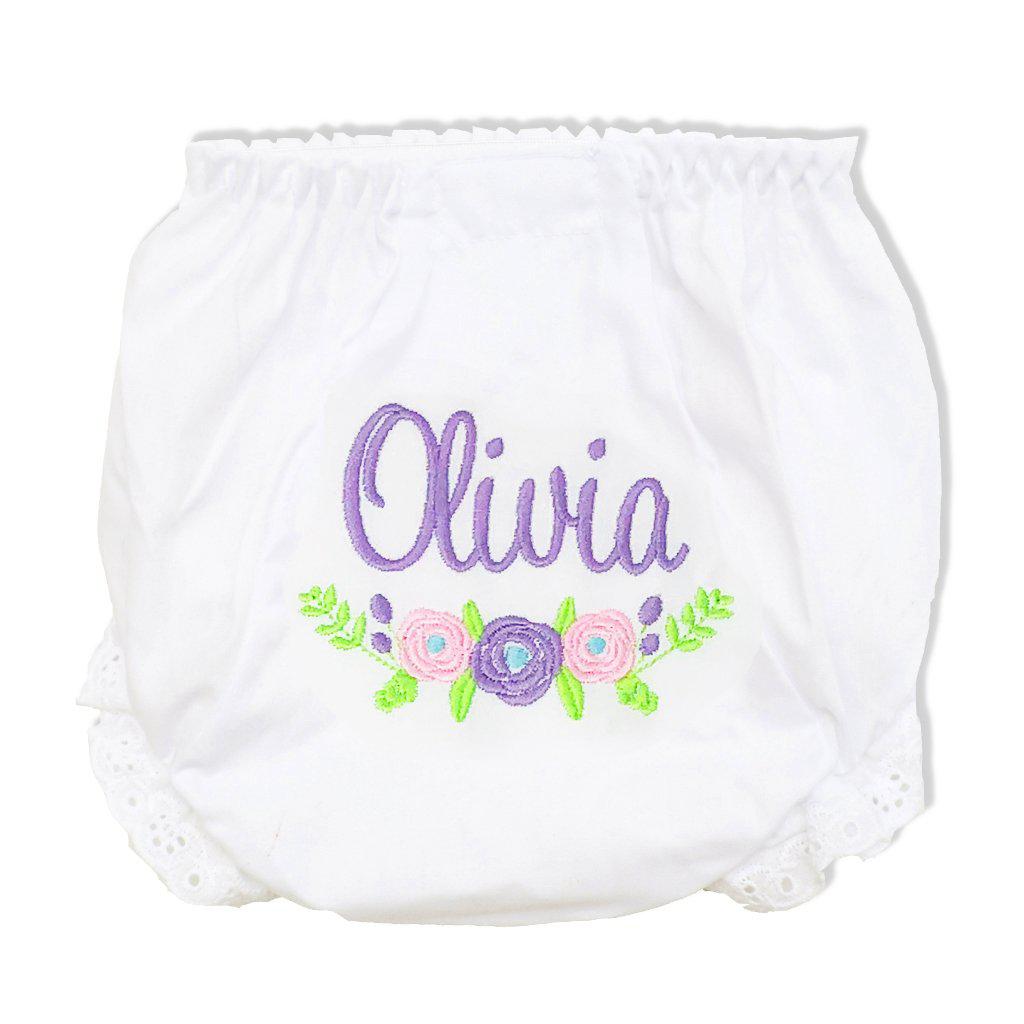 Personalized Purple Floral Baby Bloomers