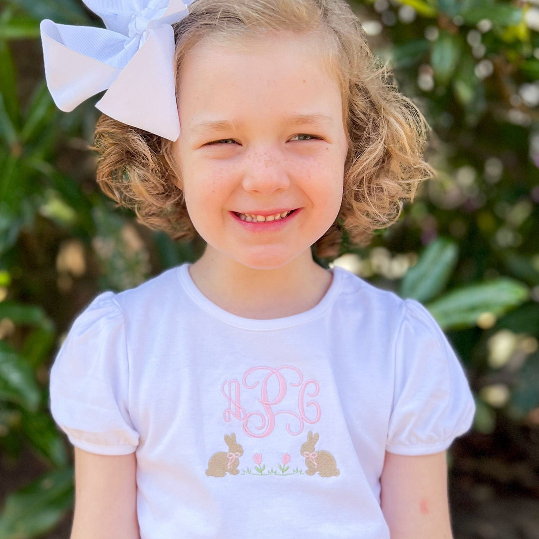 The TShirt Club subscription, girl in a tee with a bunny design