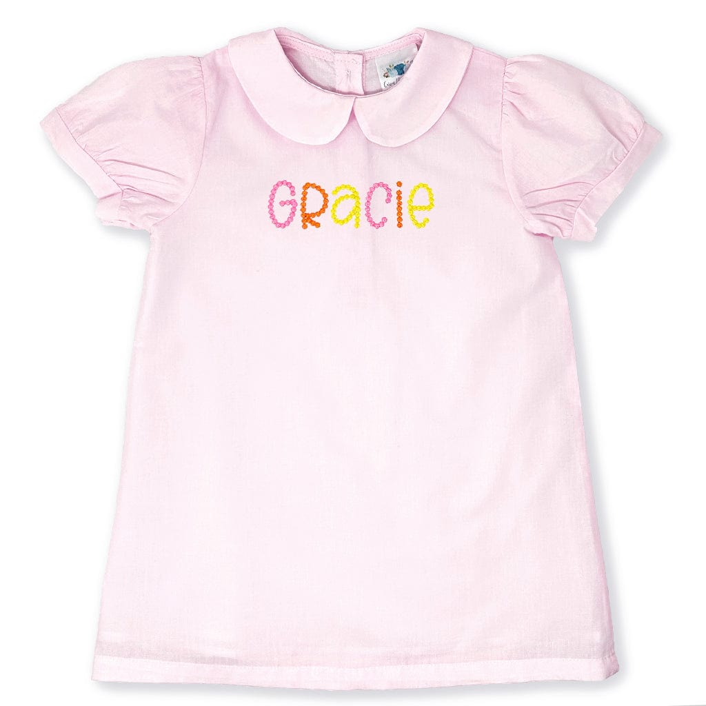 Pink Dress with Pink, Orange and Yellow Monogram