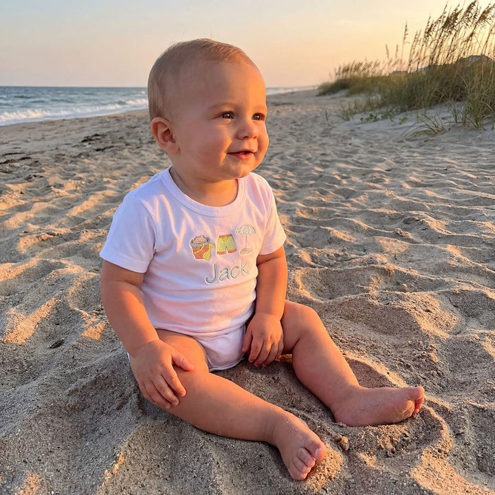 Boys Monogrammed Onesie with Beach Embroidery