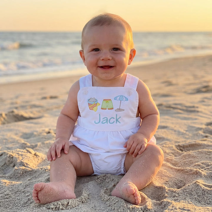 Boys Personalized Sunsuit with Beach Embroidery