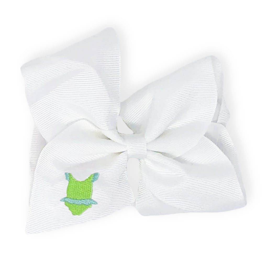 White Hair Bow with Bathing Suit Embroidery