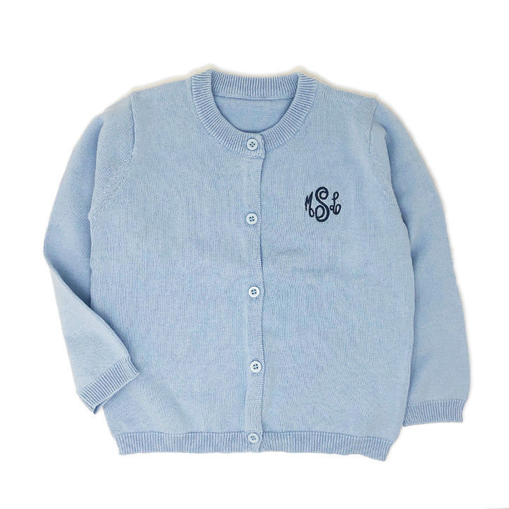 Boys Light Blue Personalized Cardigan Sweater