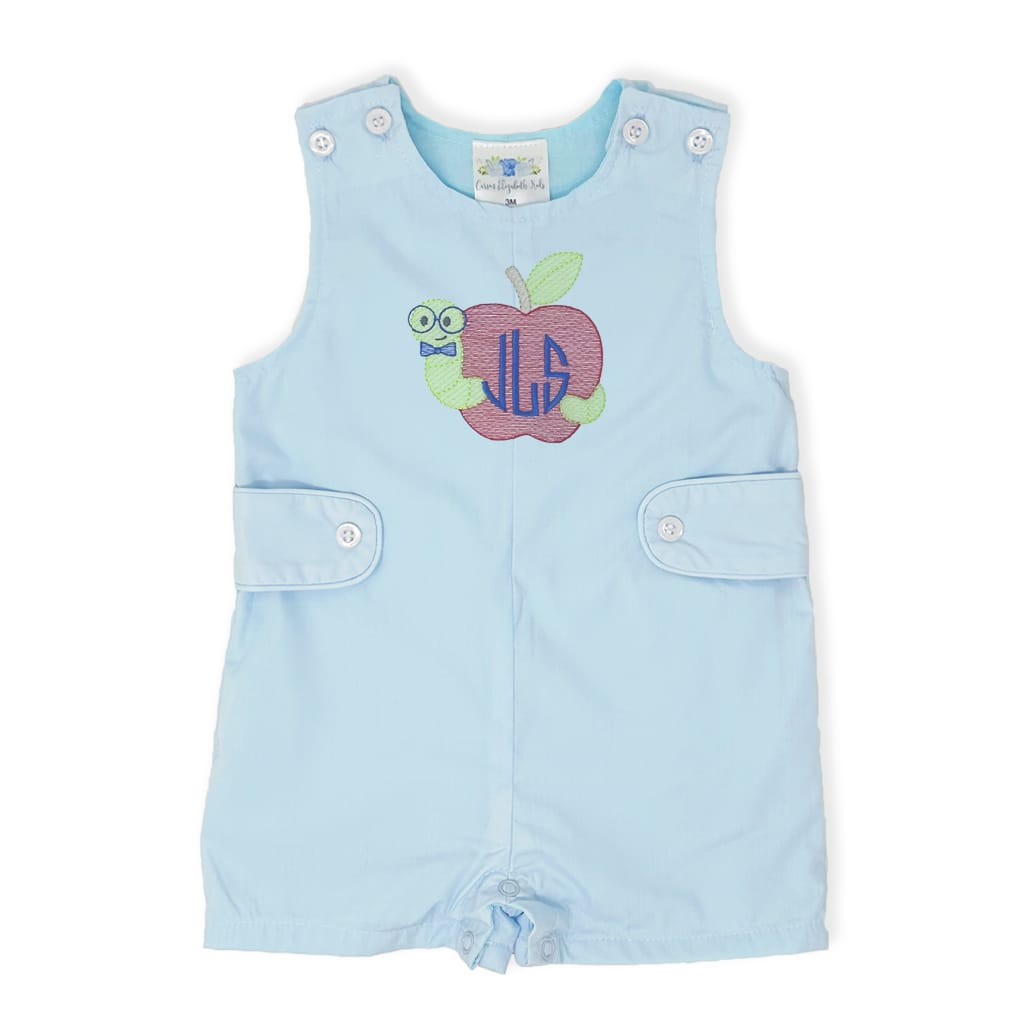 Boys jon jon with embroidered bookworm design and monogram