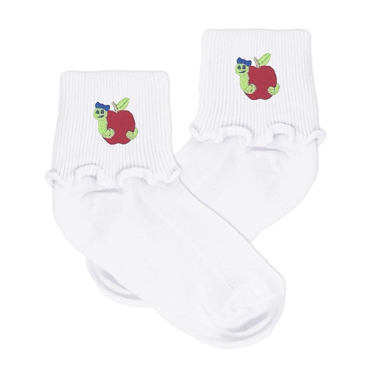 Girls ripple socks with embroidered bookworm design