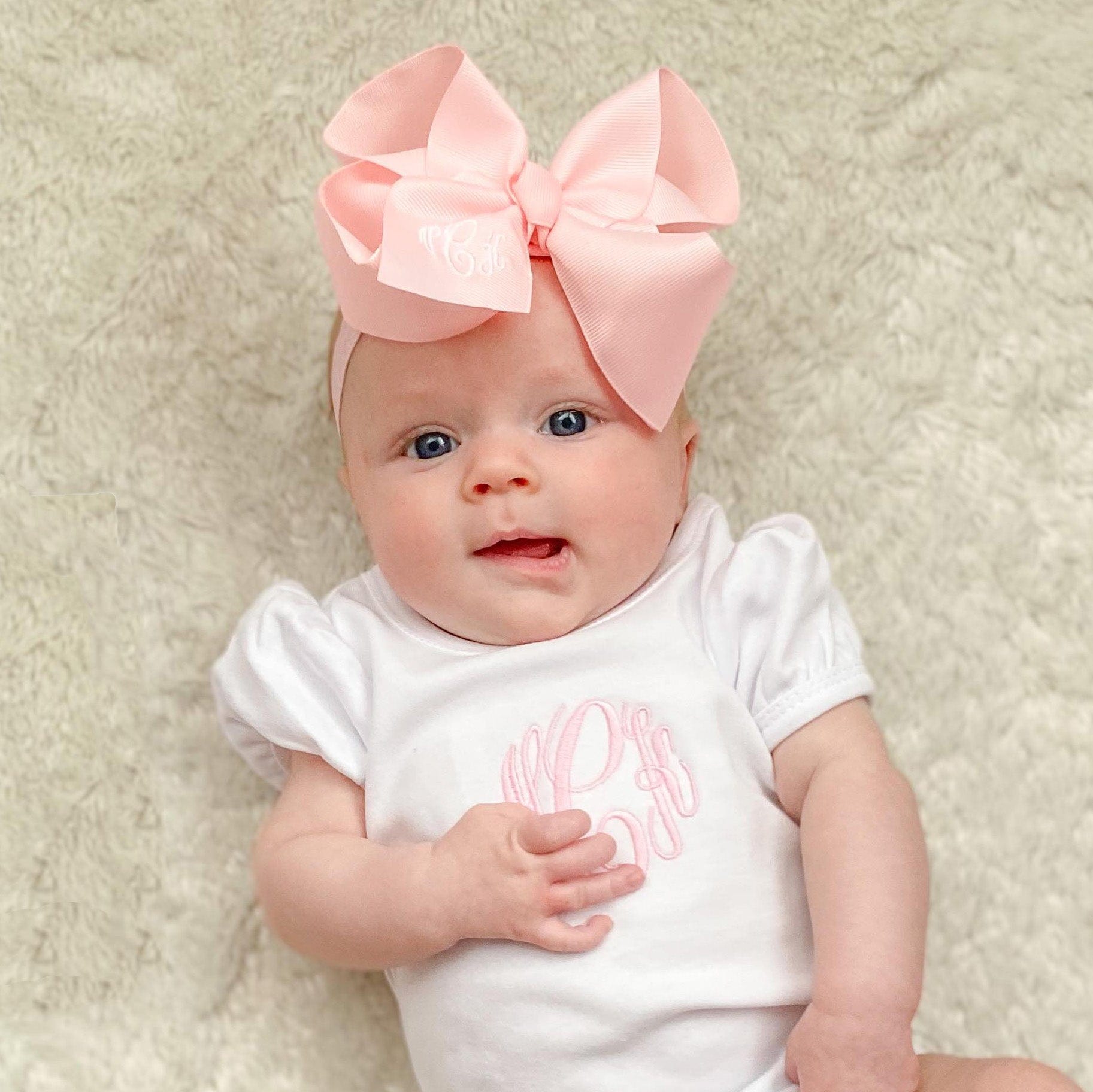 Monogrammed Light Pink Headband Personalized Baby Hair Bow