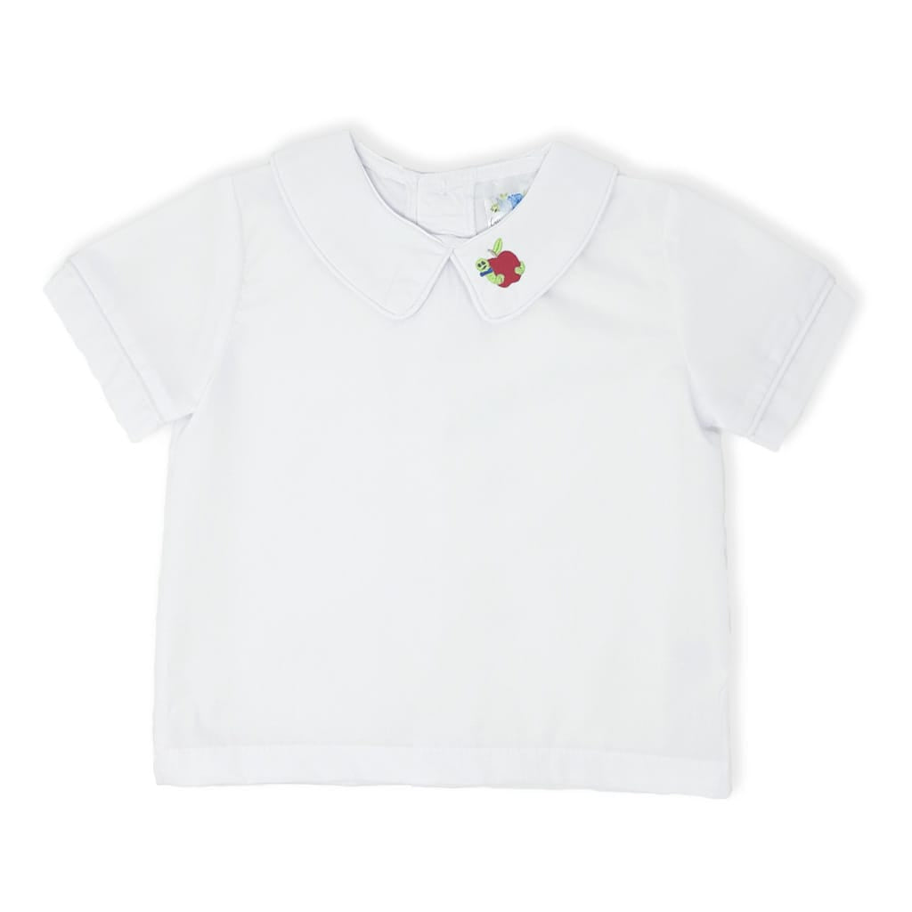 Boys peter pan collar shirt with embroidered bookworm design