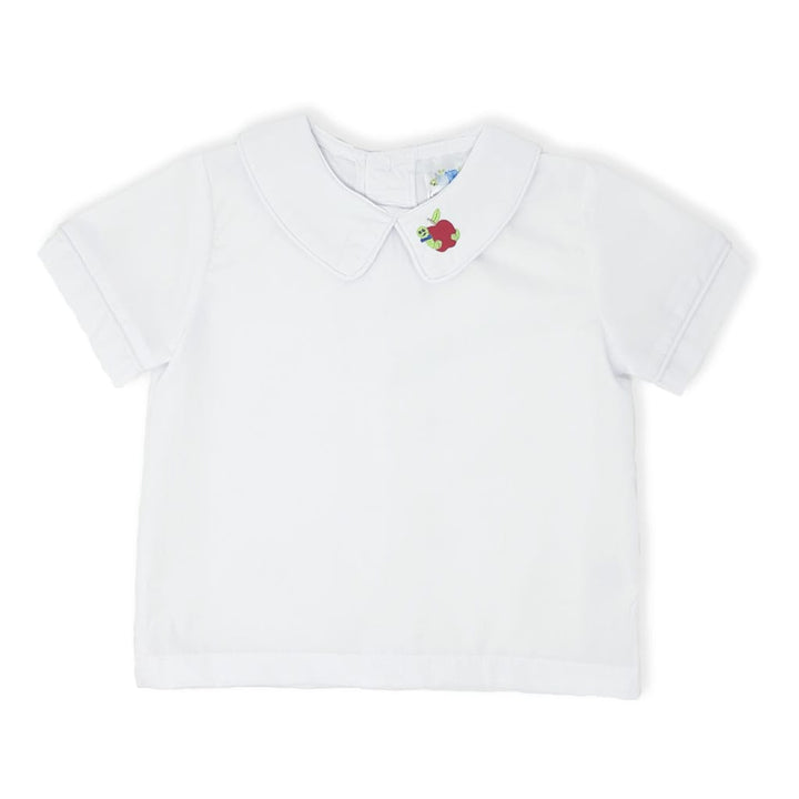 Boys peter pan collar shirt with embroidered bookworm design