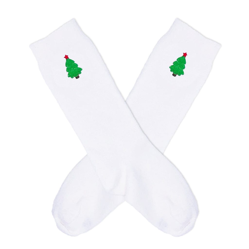 Boys White Knee Socks with Embroidered Christmas Tree