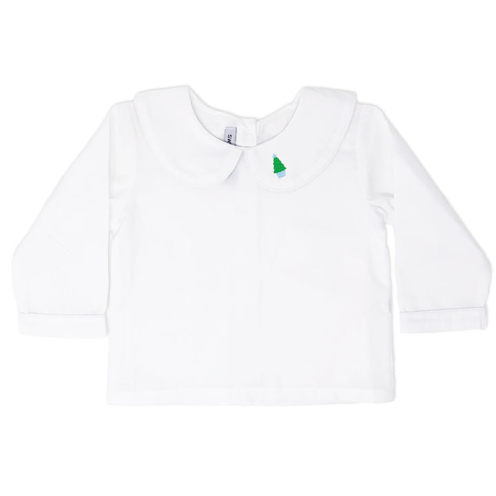 Preppy Boys Christmas Peter Pan shirt with monogram, ideal for festive occasions.