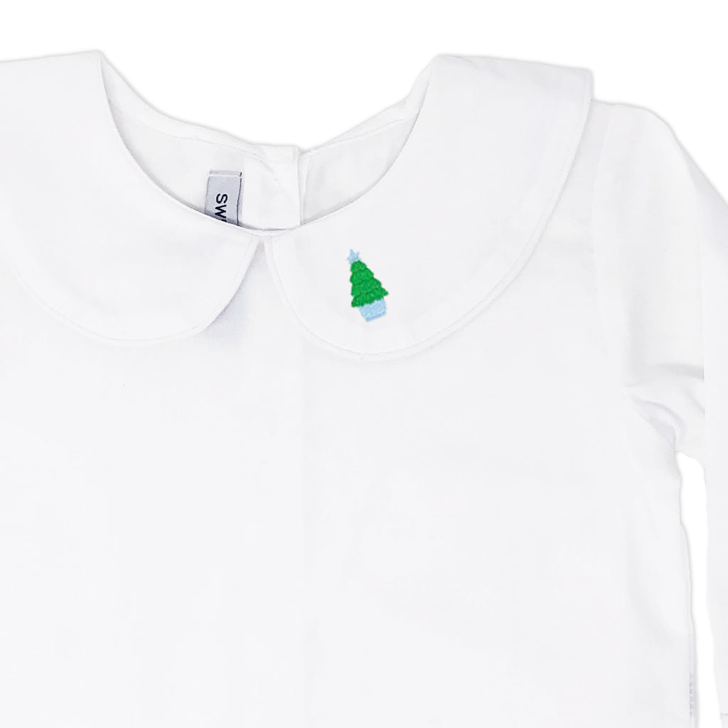 Classic Peter Pan shirt for Boys with embroidered Christmas tree, perfect for holiday gatherings.