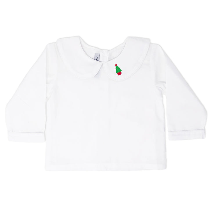 Classic holiday Peter Pan shirt with embroidered Christmas details for boys