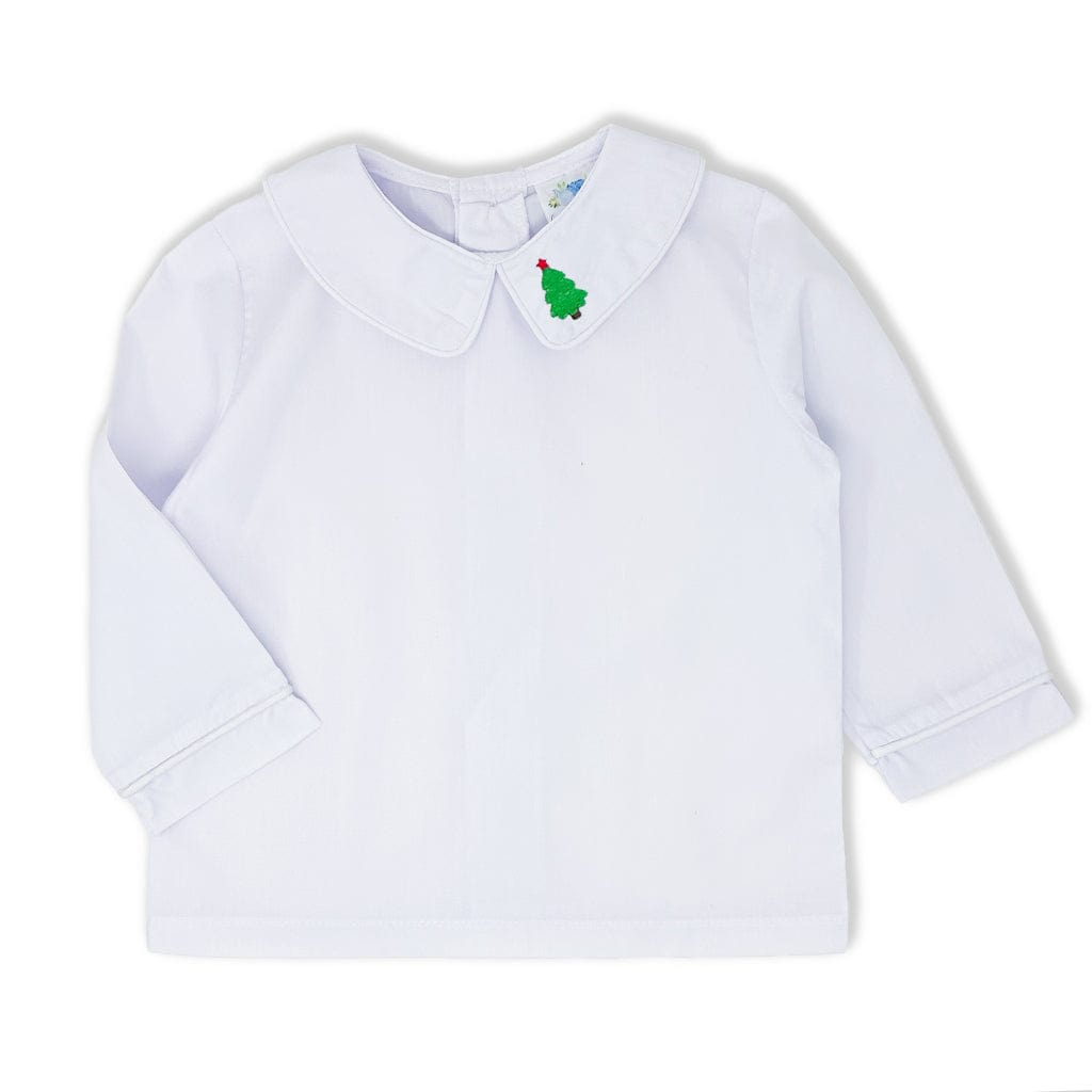 Boys Peter Pan Collar Shirt with Christmas Tree Embroidery