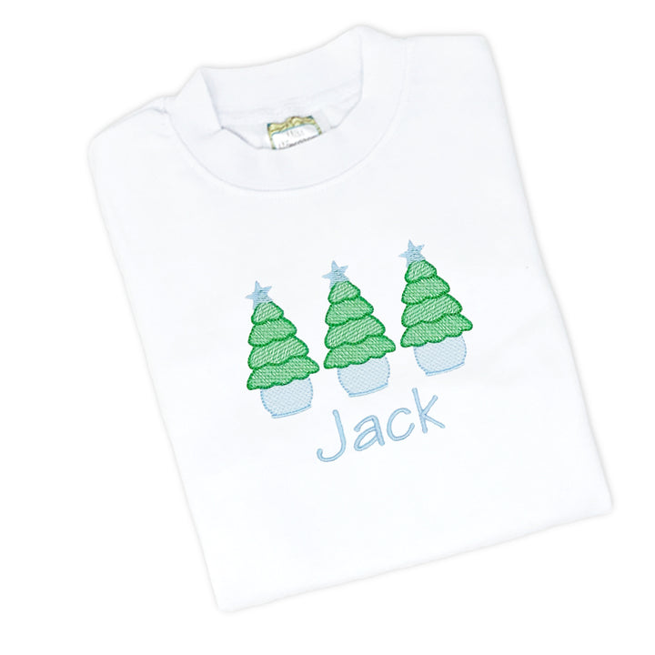 Holiday boys' tee featuring a personalized monogram and Christmas details.