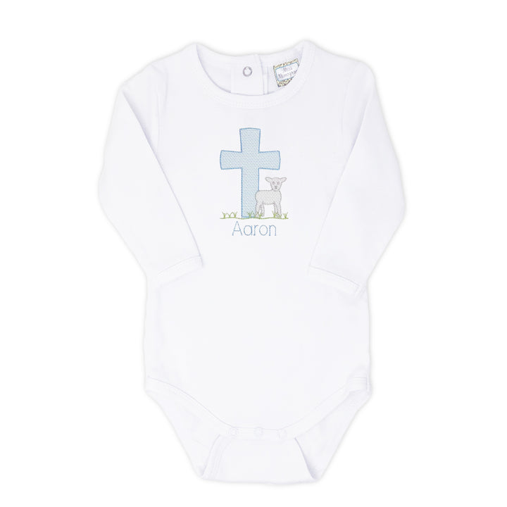 baby blue onesie easter cross