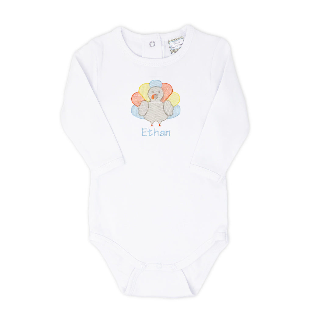 Preppy Boy thanksgiving onesie with classic turkey design