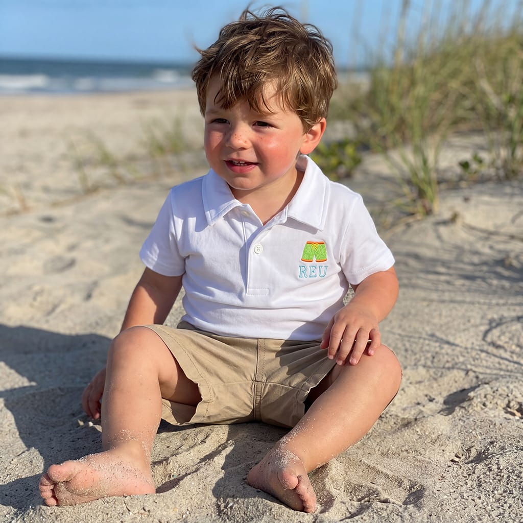 Boys Monogrammed Polo Shirt with Swim Trunks Design