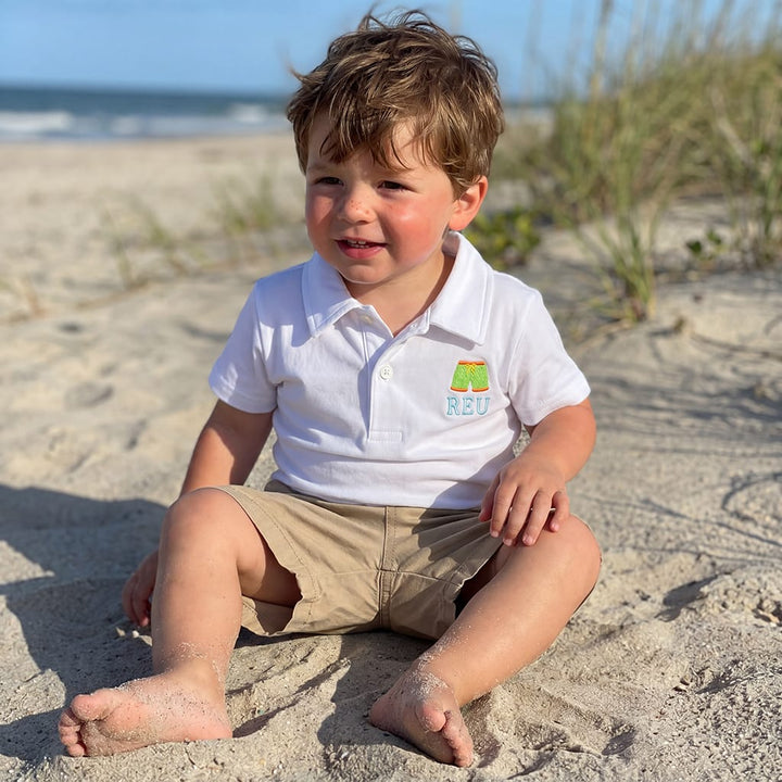 Boys Monogrammed Polo Shirt with Swim Trunks Design