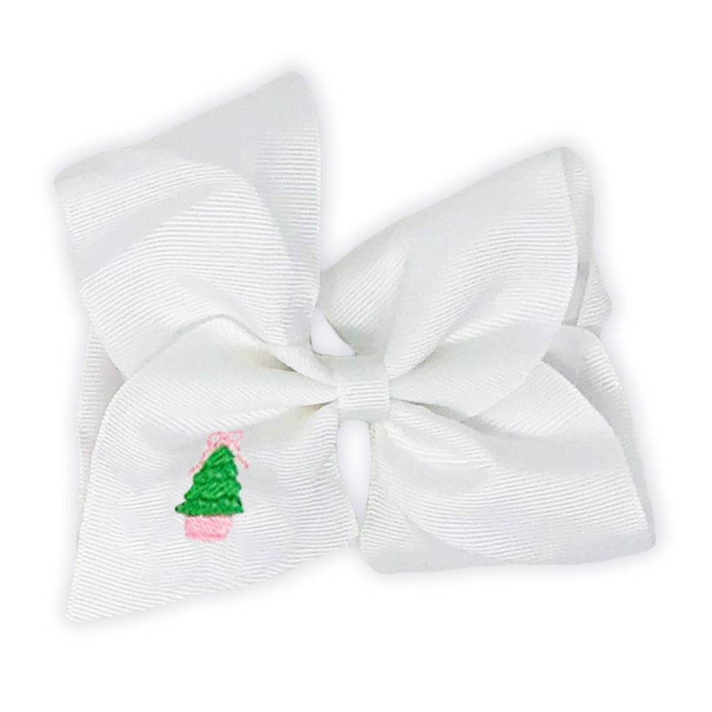 Preppy girls embroidered Christmas tree bow, a holiday favorite.