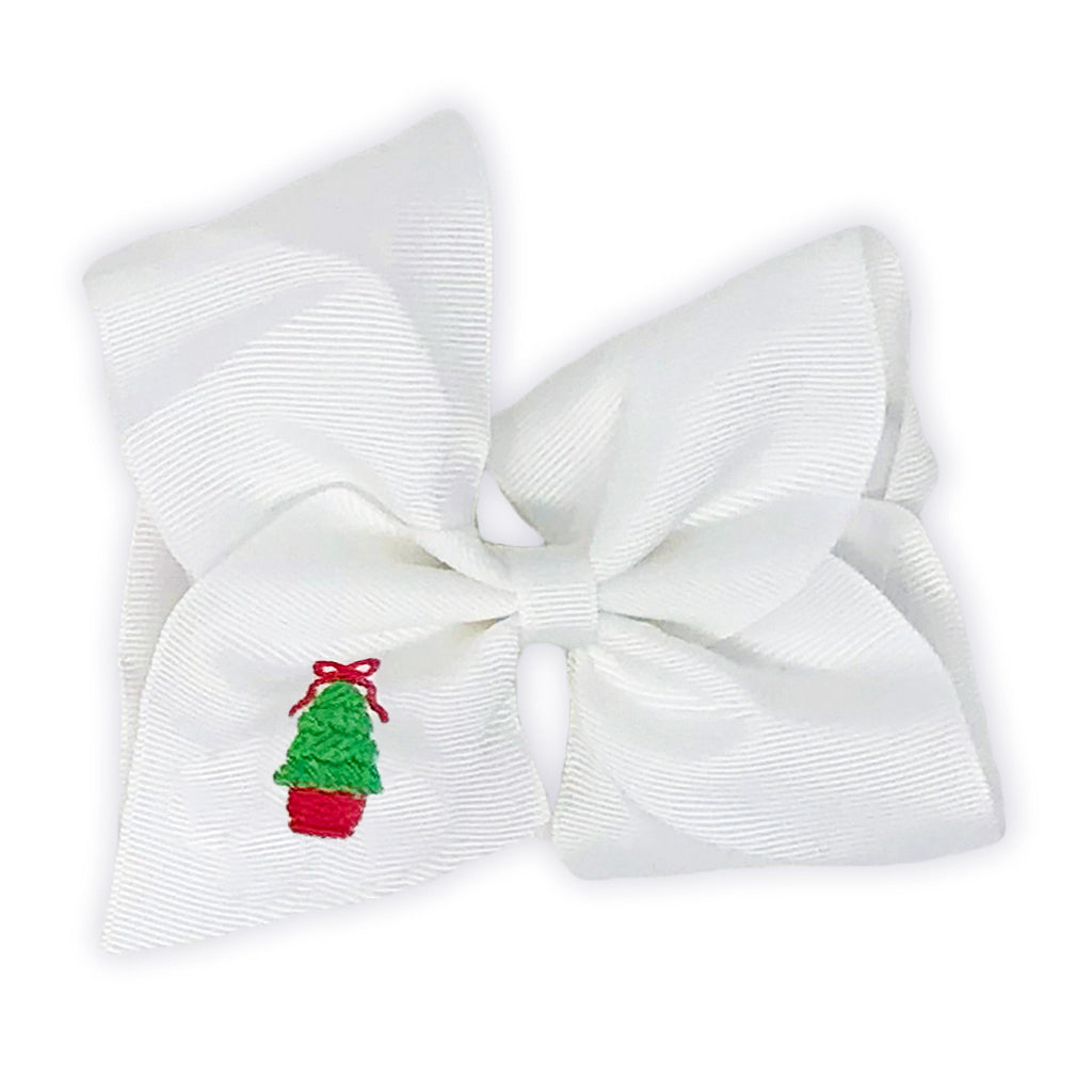 Classic Christmas bow with personalized holiday embroidery for girls