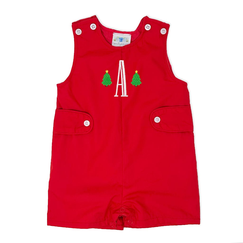 Red Jon Jon with Embroidered Christmas Trees