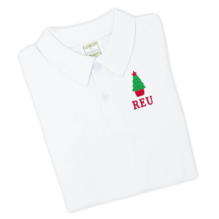 Classic Christmas polo golf shirt with embroidered monogram, perfect for holiday gatherings.