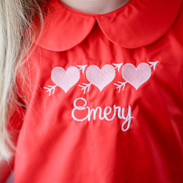 red collar dress with heart trio