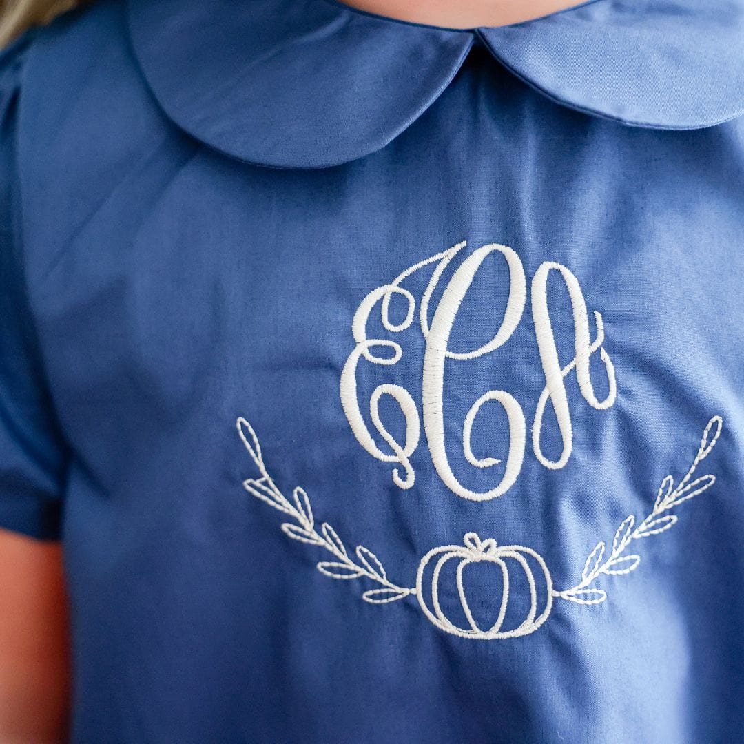 girls navy pumpkin dress monogram