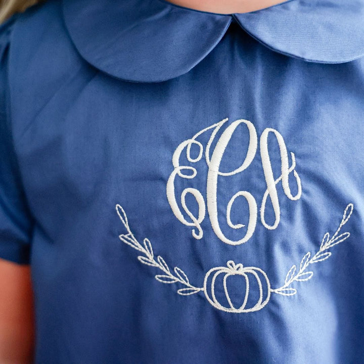 girls navy pumpkin dress monogram