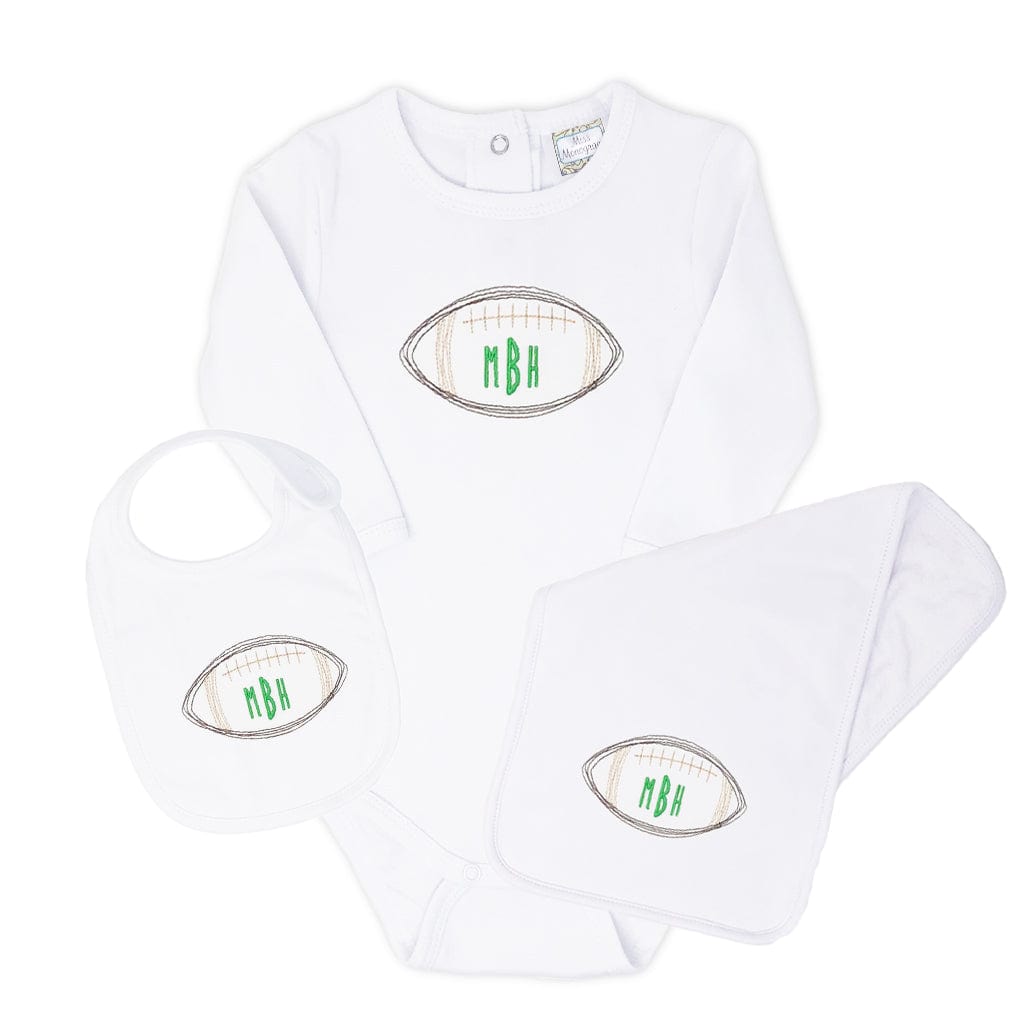 Baby football bodysuit, bib, & burp cloth set