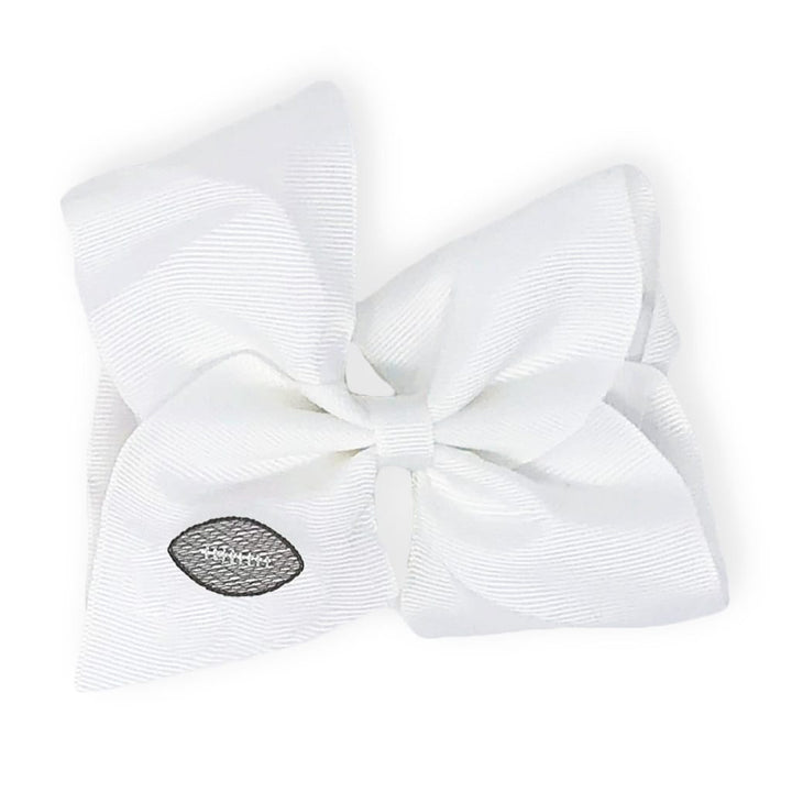 White hair bow with an embroidered football